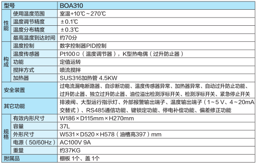BOA310高溫恒溫油槽規格